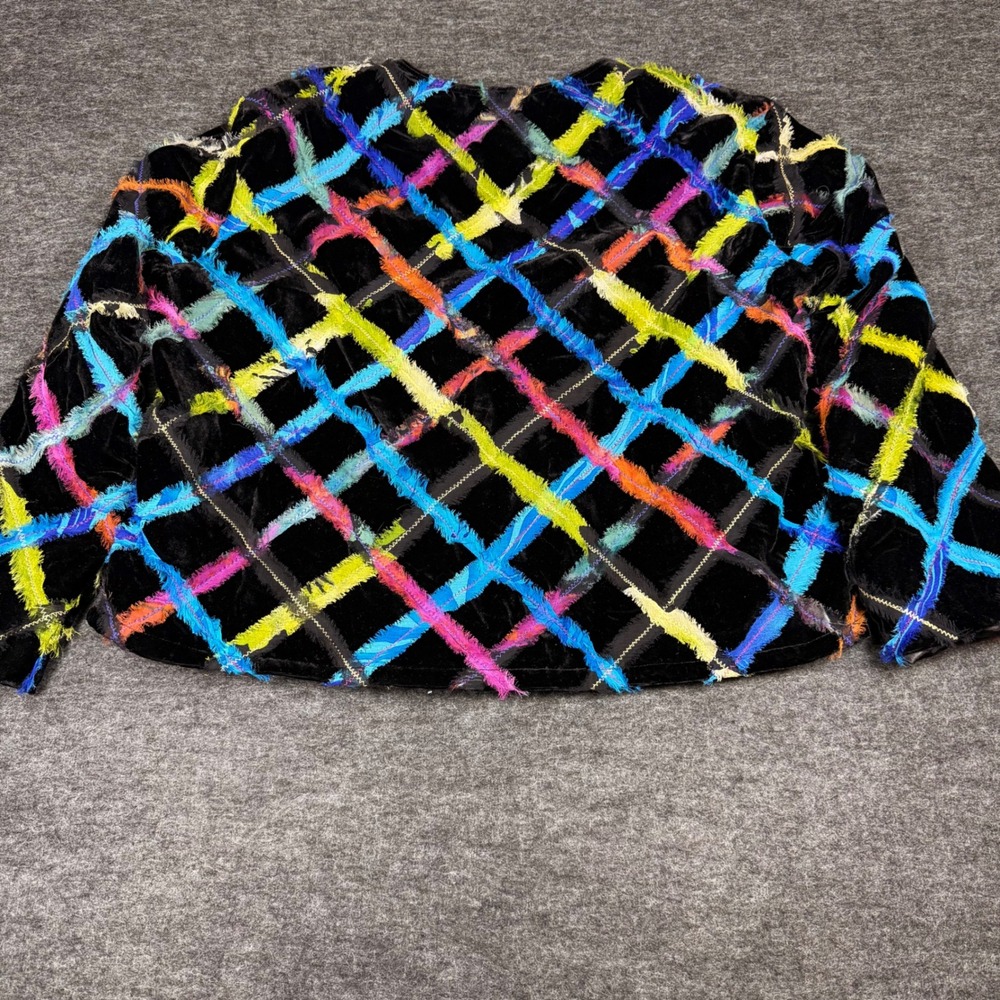 Chico's Velvet Colorful Fringe Plaid cardigan, Women's Small - Picture 2 of 8